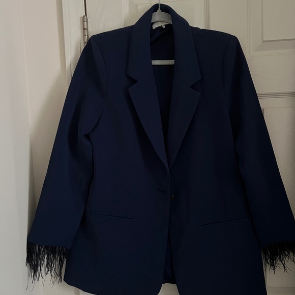 WAYF Navy Blue Feather Blazer size M - Picture 1 of 2